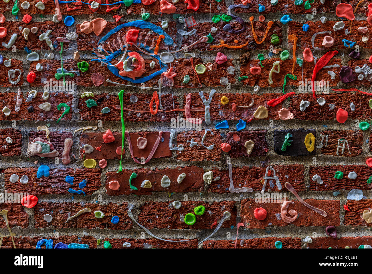 Market Theater Gum Wall in Pike Market in downtown Seattle Stock Photo