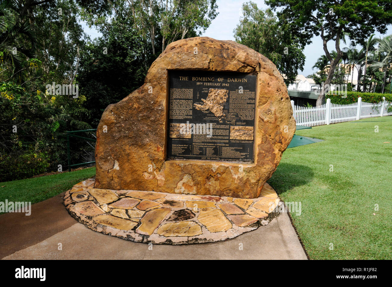 The bombing of Darwin memorial to the victims of the Japanese bombing of Darwin,  on the 19th February 1942, at Darwin in the Northern Territory, Aust Stock Photo