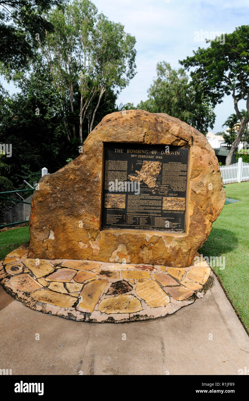 The WW11 memorial to the victims of the Japanese bombing of  Darwin on the 19th February 1942 , Australia. Stock Photo