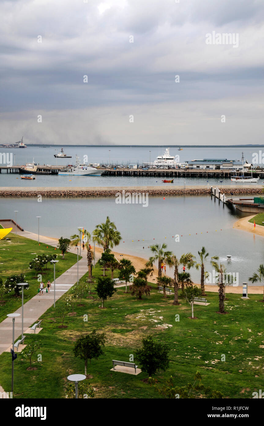 The historic Stokes Hill Wharf and leisure waterfront precinct, in Darwin, Australia. Stock Photo