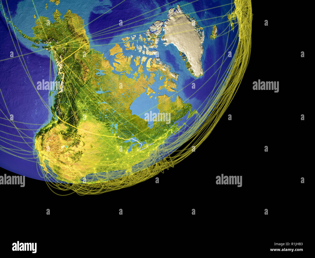 North America from space on planet Earth with country borders and ...