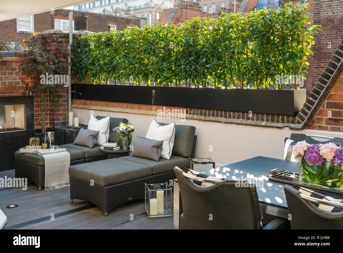 Modern deck with grey furniture Stock Photo Alamy