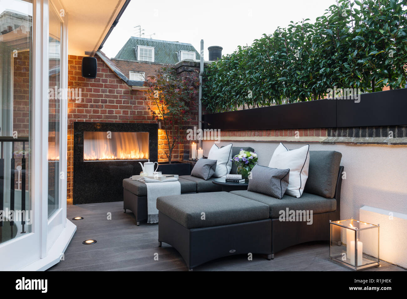 Modern deck with grey furniture Stock Photo Alamy