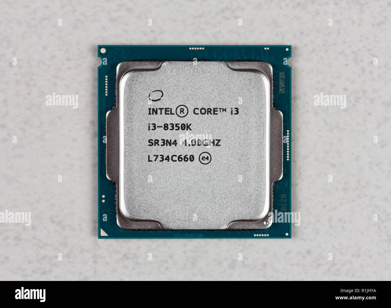 Maykop, Russia - November 9, 2018: intel core I3 desktop processor 8th gen  on grey background closeup top view Stock Photo - Alamy