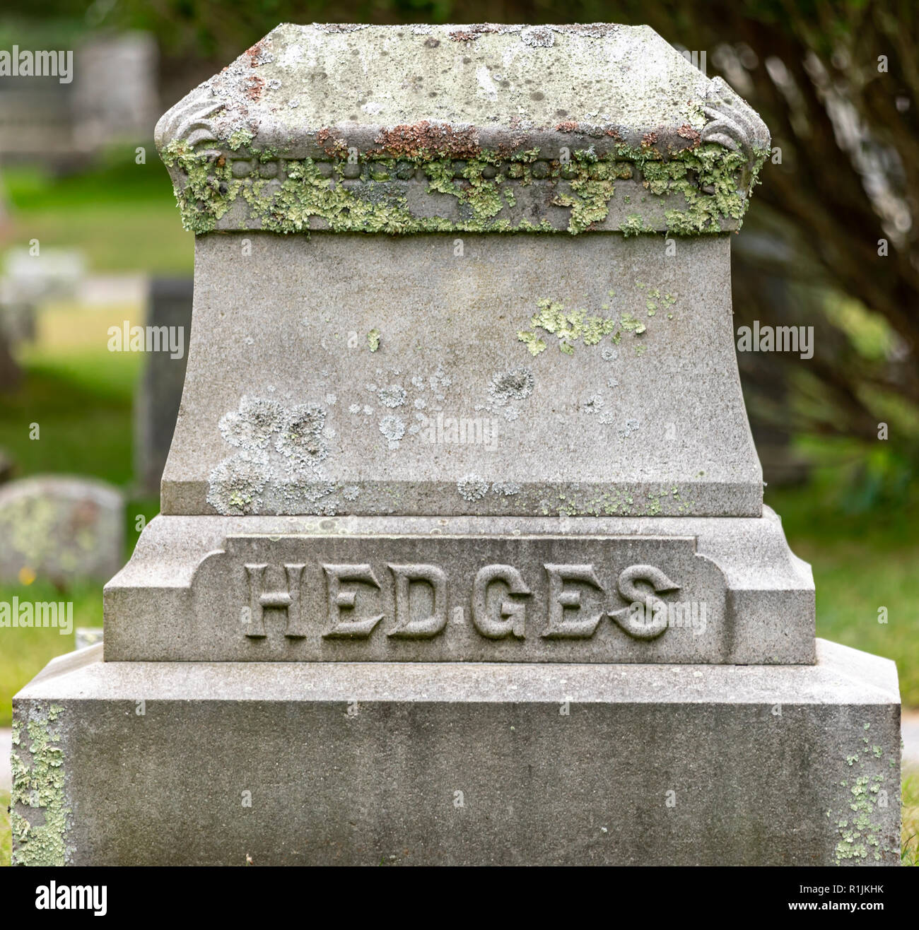 Large headstone with the last name of Hedges Stock Photo