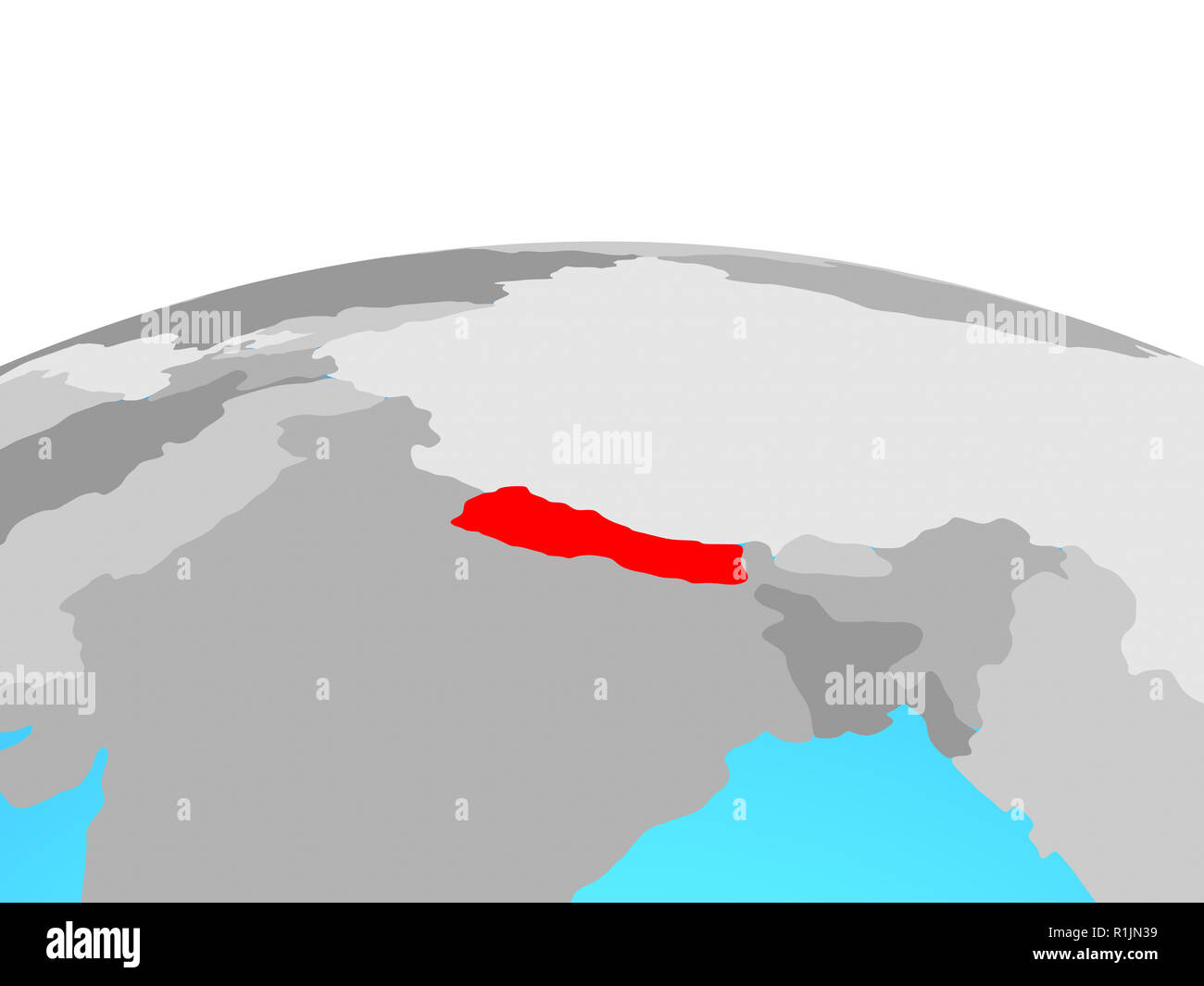 Nepal on political globe. 3D illustration Stock Photo - Alamy