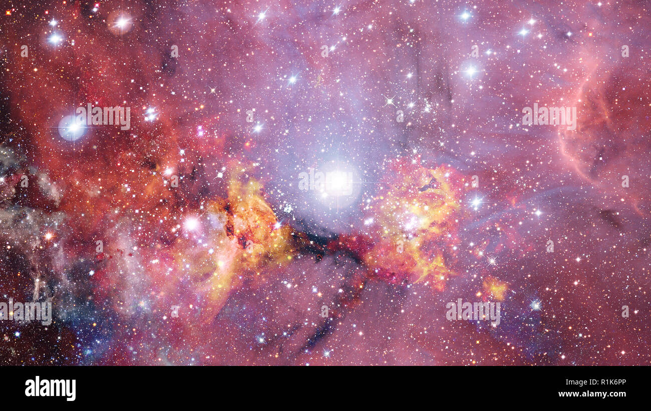 Giant glowing nebula. Space background with red nebula and stars ...