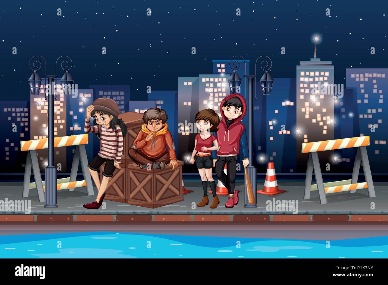 A group teenager at night illustration Stock Vector Image & Art - Alamy