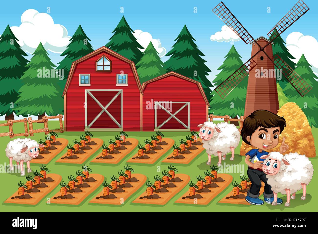 A boy at farmland illustration Stock Vector Image & Art - Alamy