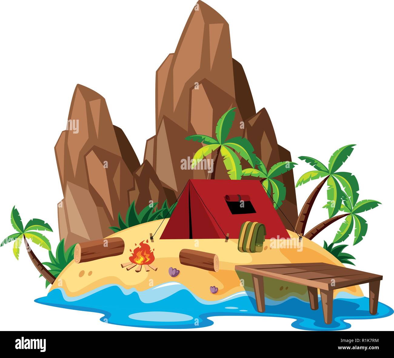 Isolated summer beach campsite illustration Stock Vector Image & Art ...