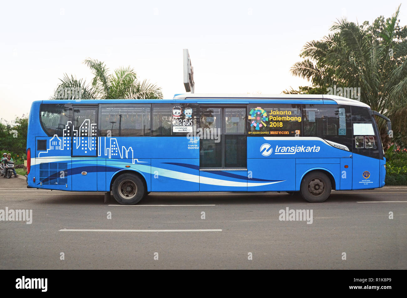 Exterior, side view of TransJakarta bus Stock Photo