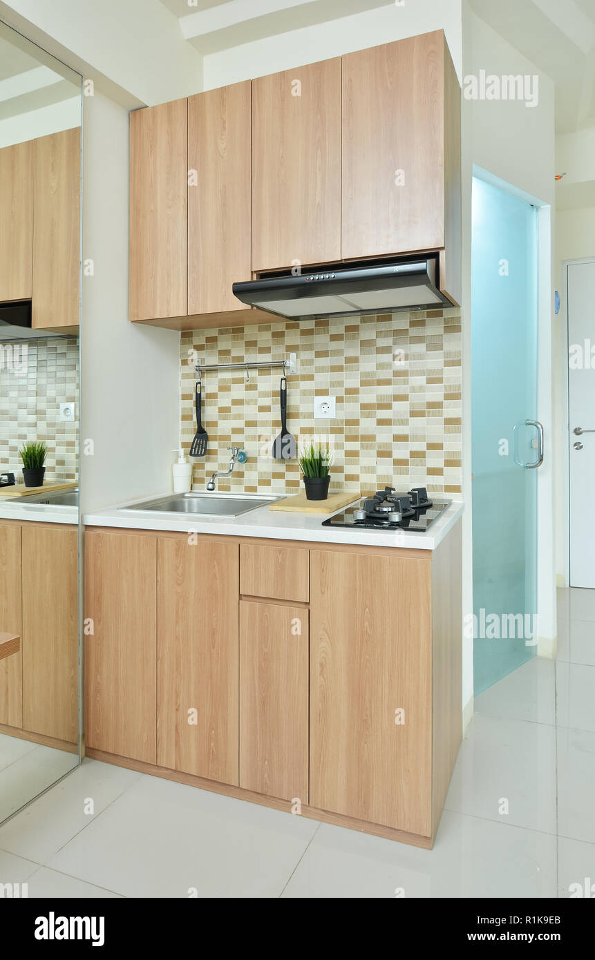 Kitchen Set In The Small Modern Apartement Stock Photo Alamy