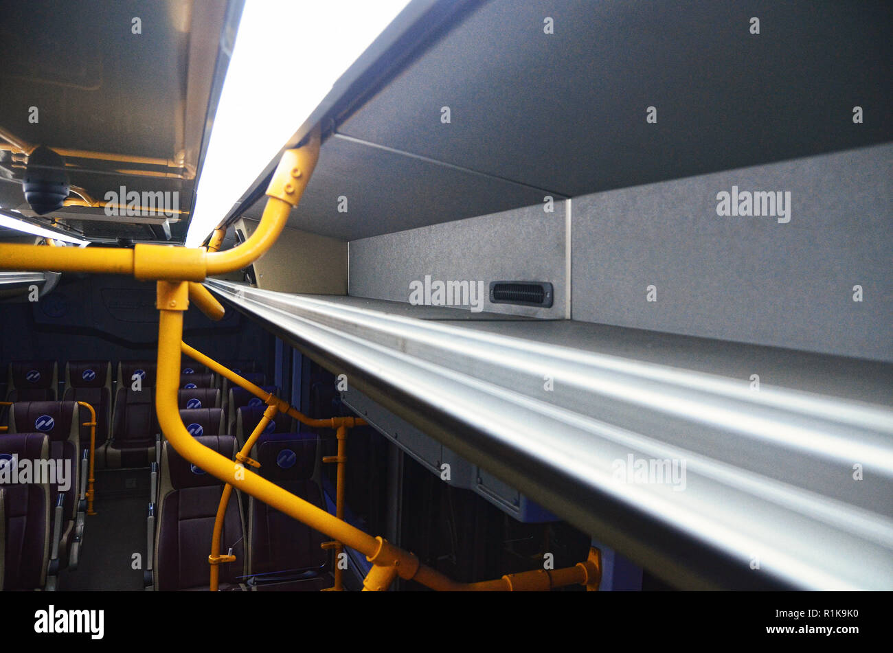 Overhead luggage rack of Royal Trans bus Stock Photo - Alamy