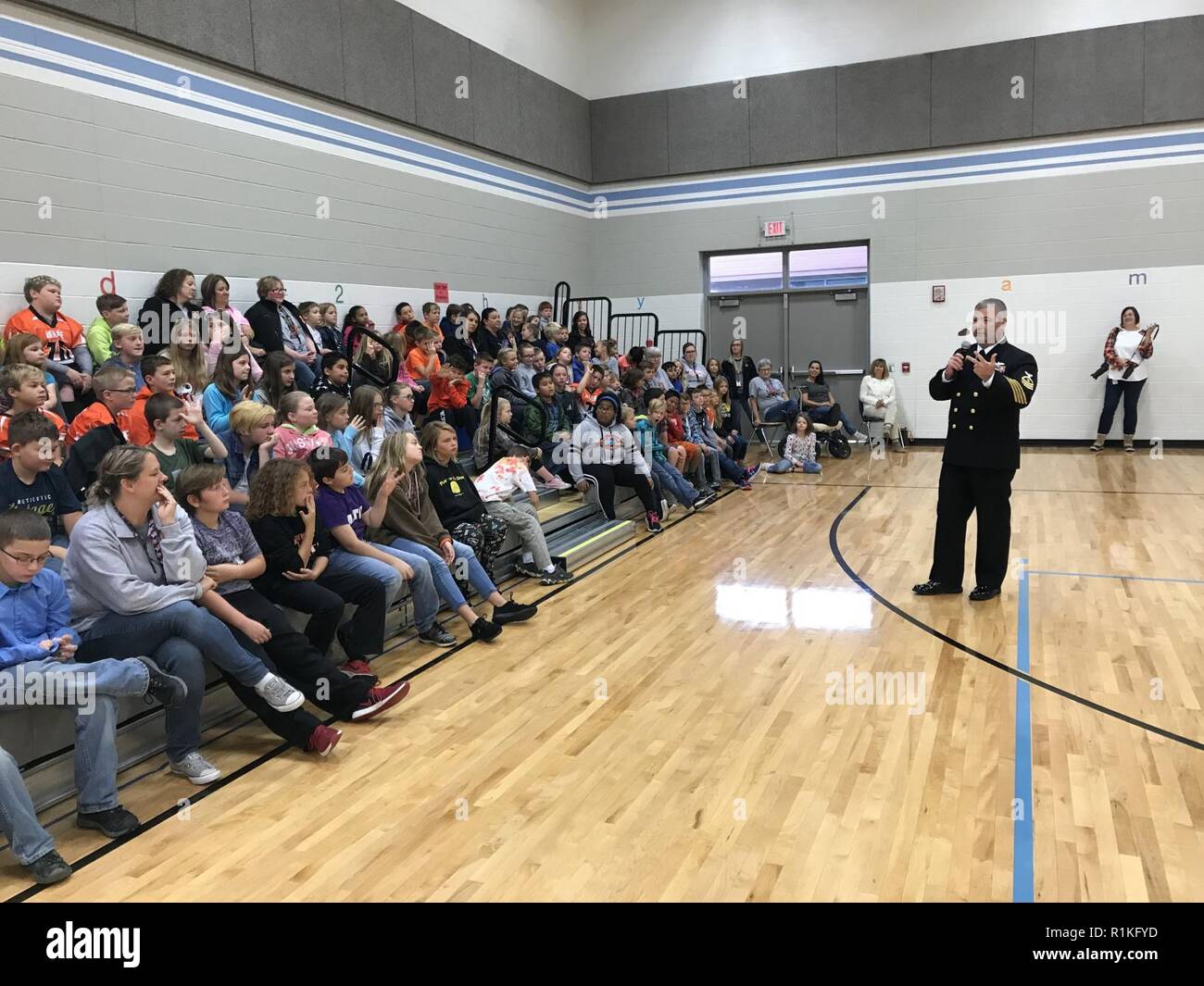 Abilene Kansas Oct 12 2018 Chief Personnel Specialist Ralph Long Assigned To Uss Dwight D Eisenhower Cvn 69 Talks To Students At Dwight D Eisenhower Elementary School About Life Aboard An