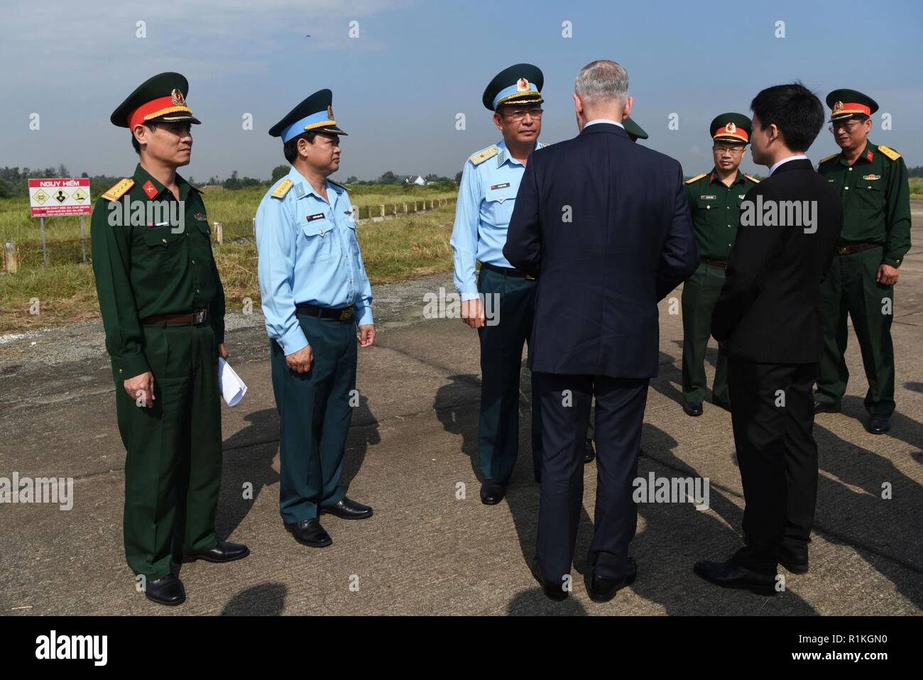U.S. Secretary of Defense James N. Mattis meets with Vietnamese officials next to a dioxin-contaminated site at Bien Hoa Air Base outside Ho Chi Minh City, Vietnam, Oct. 17, 2018. Stock Photo