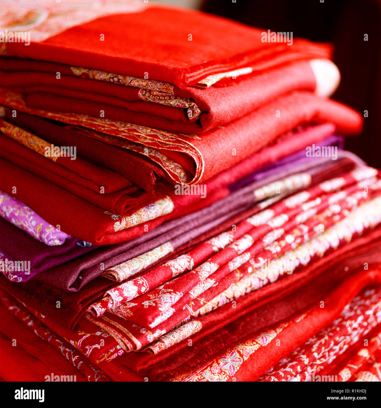 Pile of fabric for making pashminas Stock Photo