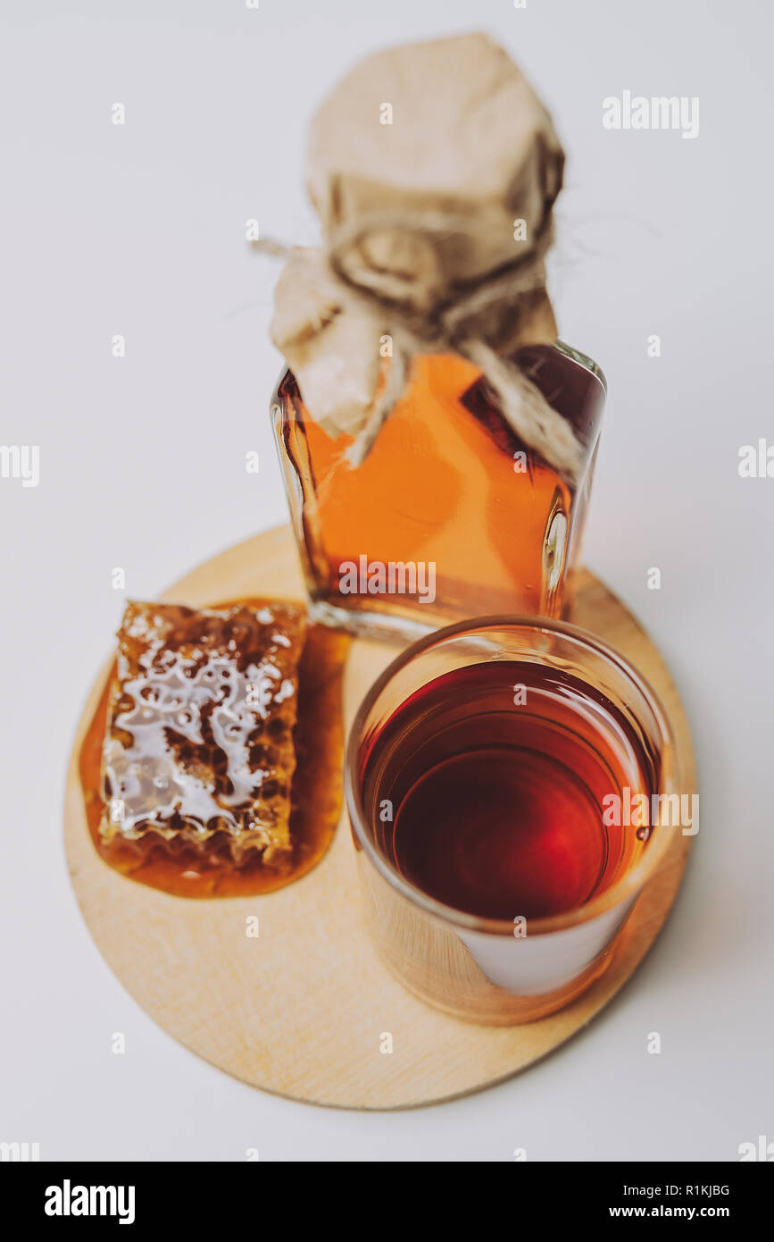 Midus is a type of Lithuanian mead, an alcoholic beverage made of grain, honey and water. Balts were making mead for thousands of years Stock Photo