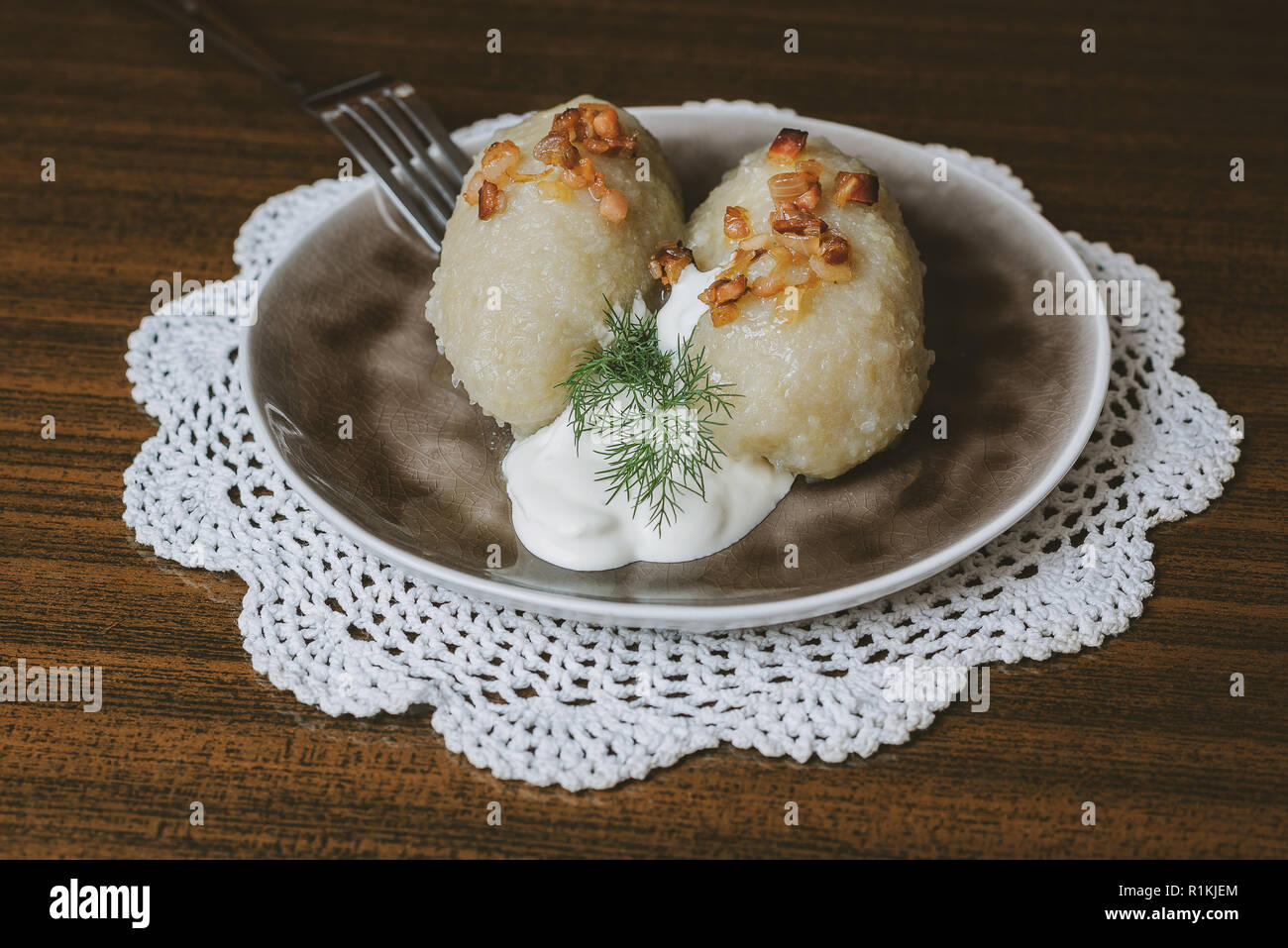 Traditional Lithuanian dish of stuffed potato dumplings (cepelinai