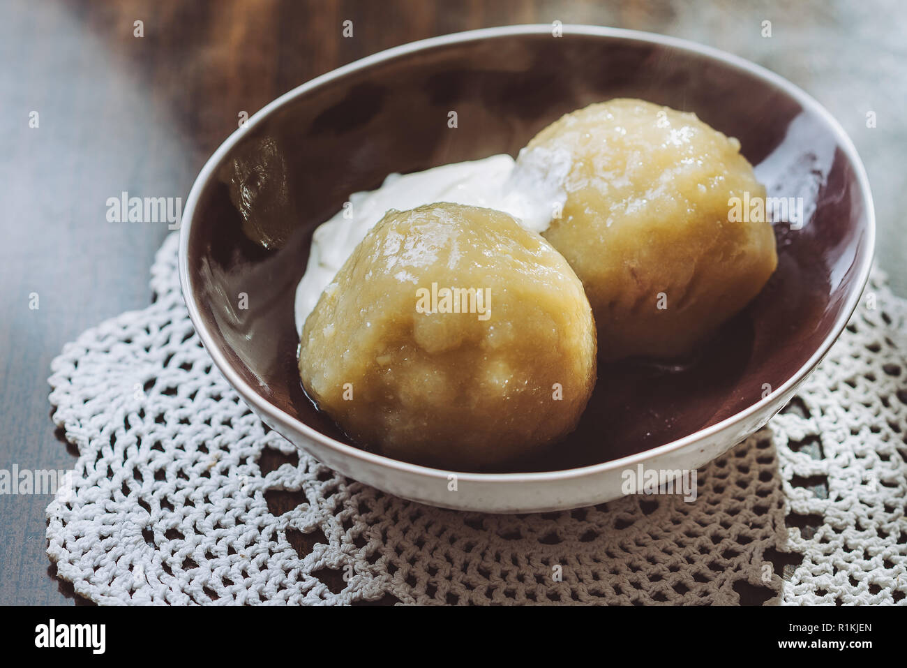 Traditional Lithuanian dish of stuffed potato dumplings (cepelinai