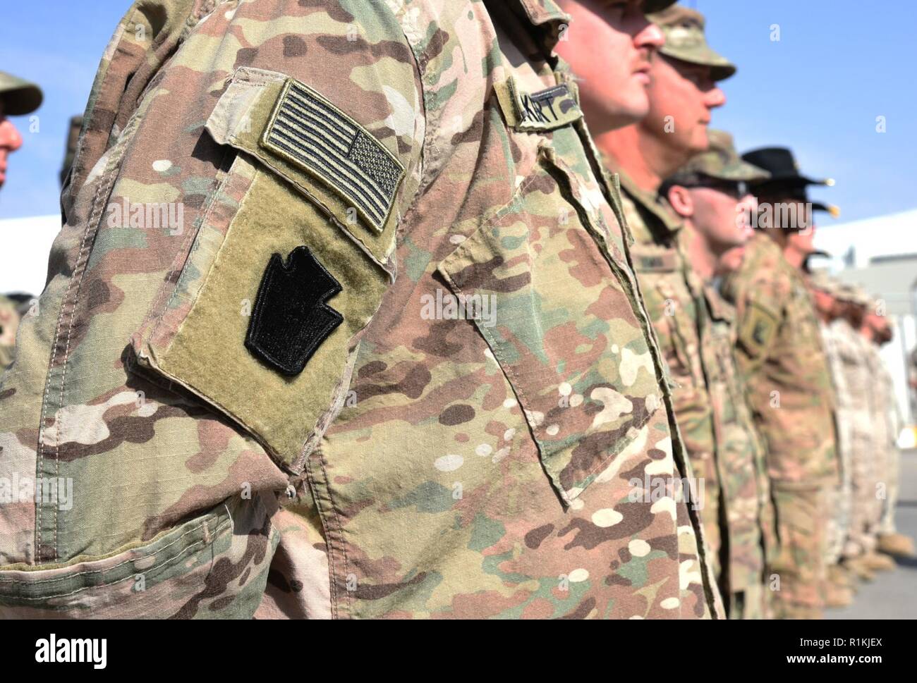 Task Force Spartan Soldiers assigned to 28th Infantry Division participated in a ceremony to officially open the new Jordan Armed Forces Joint Training Center, October 10, 2018, in Amman, Jordan. Stock Photo