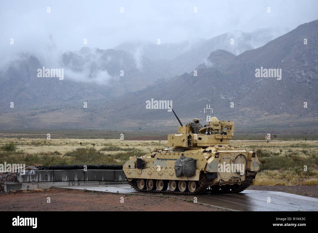 A Bradley Fighting Vehicle crew assigned to 1st Squadron, 1st Cavalry