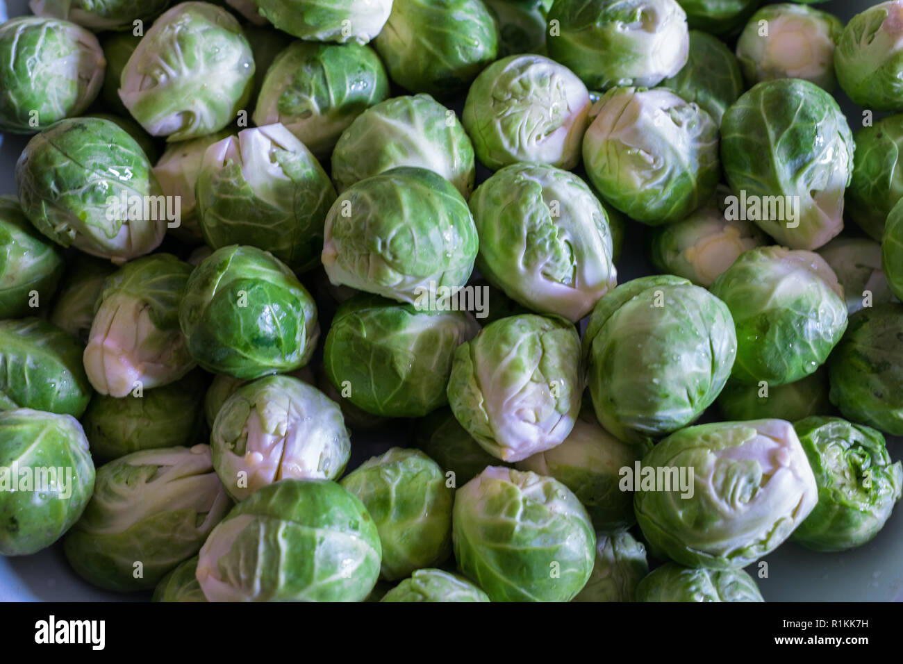 close-up of some fresh Brussels sprouts Stock Photo