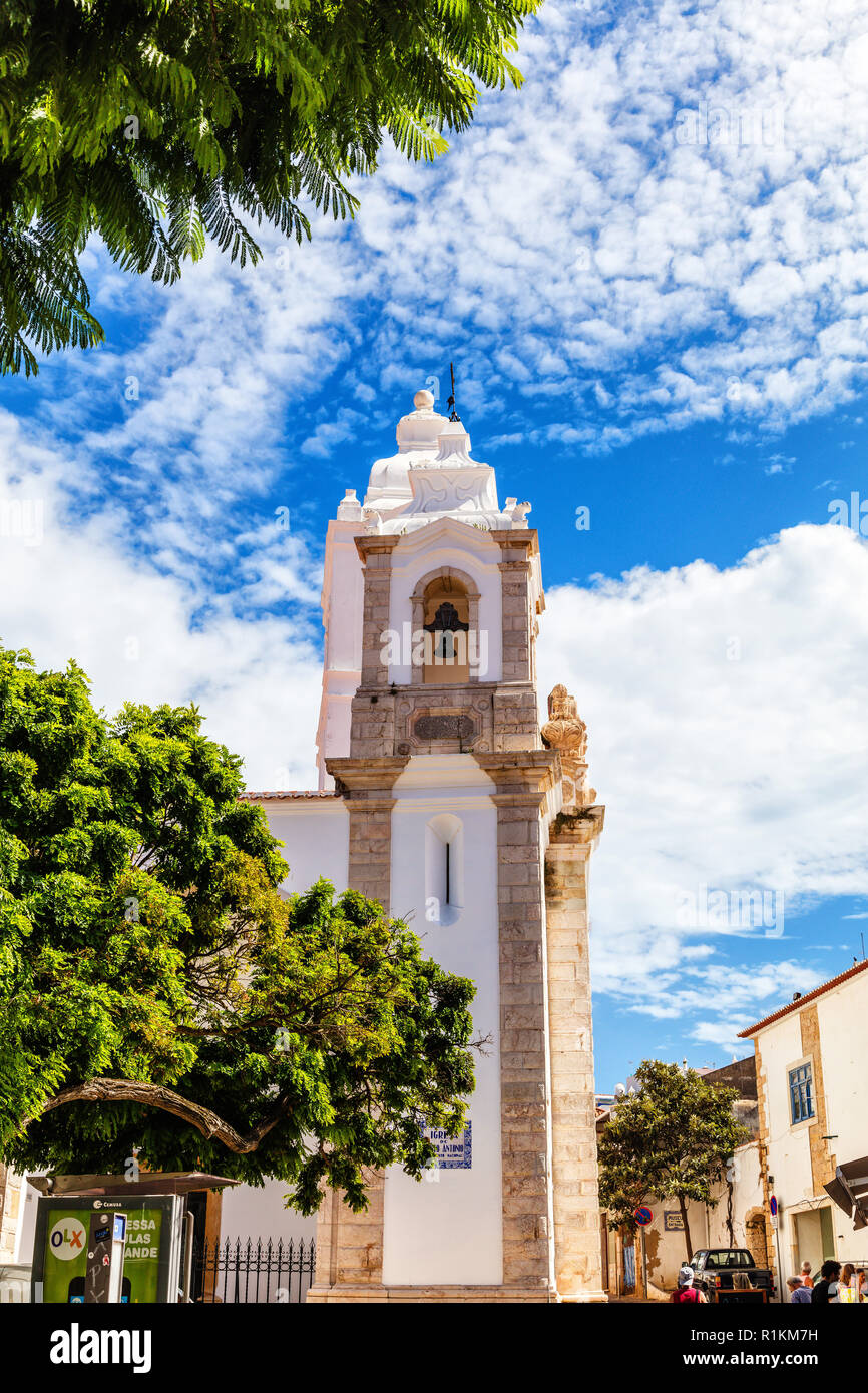 View of the bell tower of the town of Burgau, Algarve region, Portugal Stock Photo