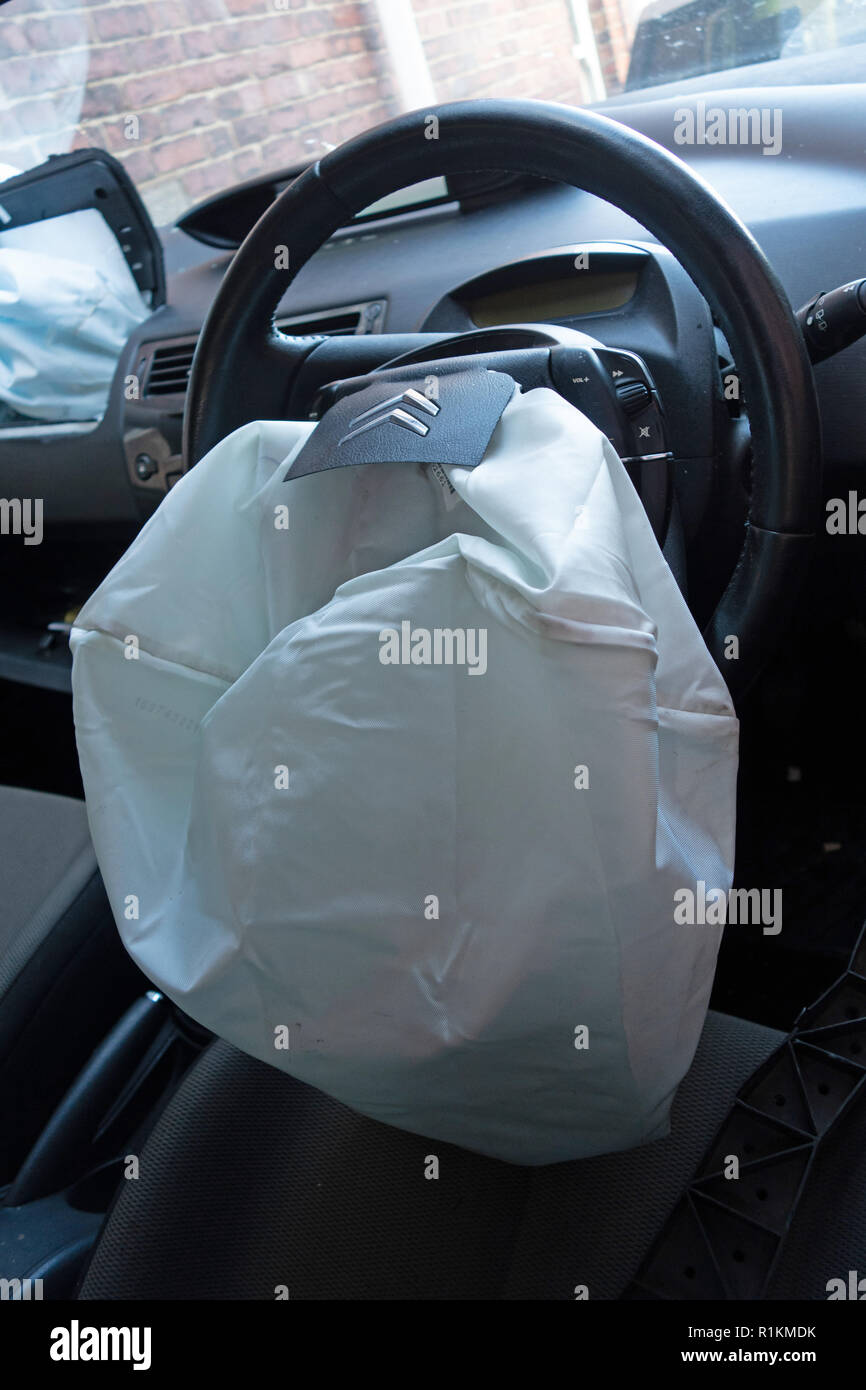 airbags deployed and exploded in written off crash damaged