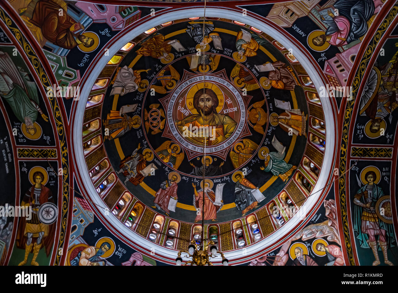 The painting of the arch of the Orthodox Church in Greece 2018 Stock Photo