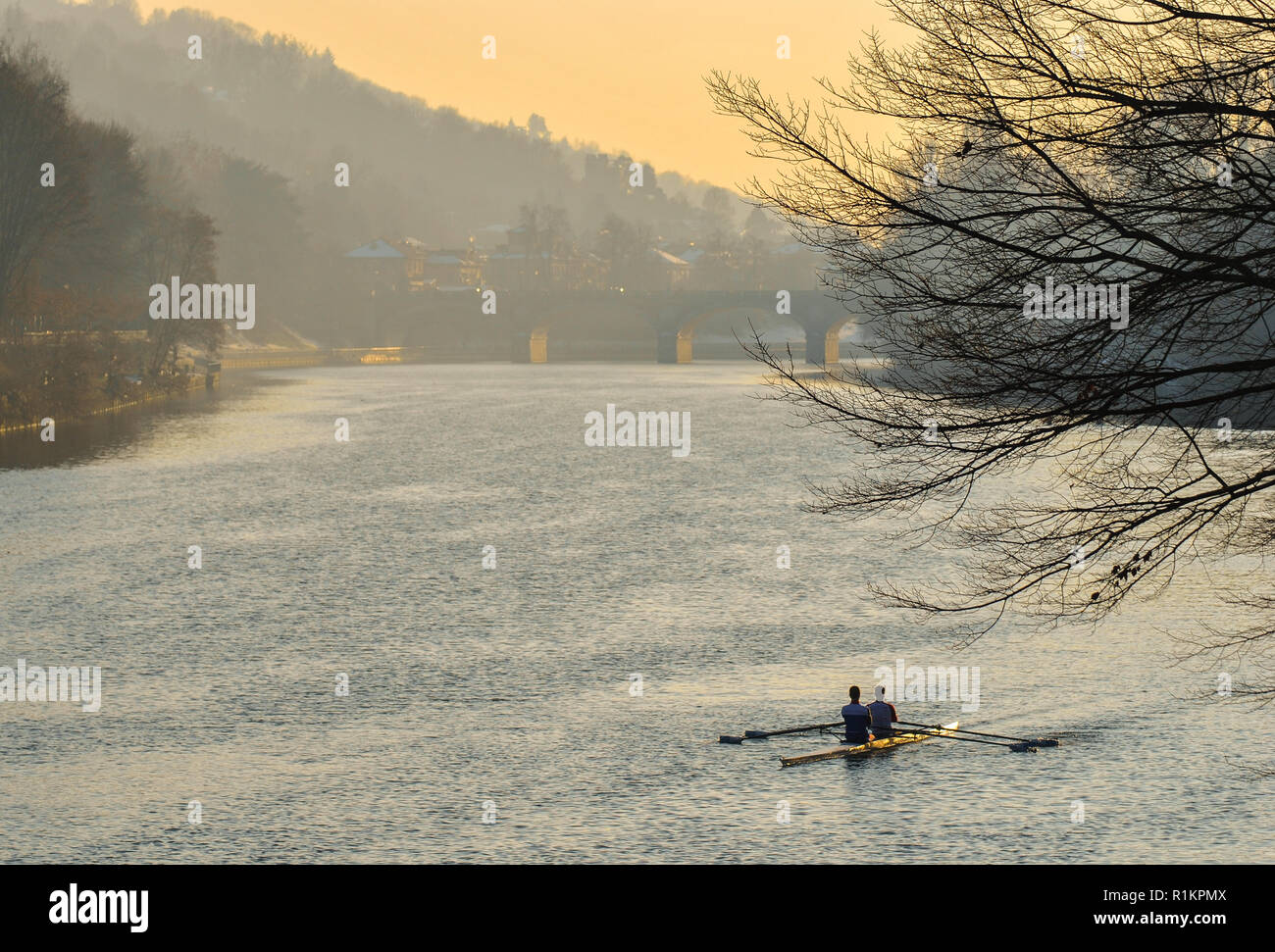 Canoeing on the river, Turin, Italy Stock Photo