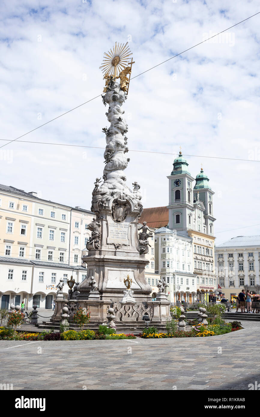 Linz, Austria, Hauptplatz, central place, with Pestsäule, monument for ...