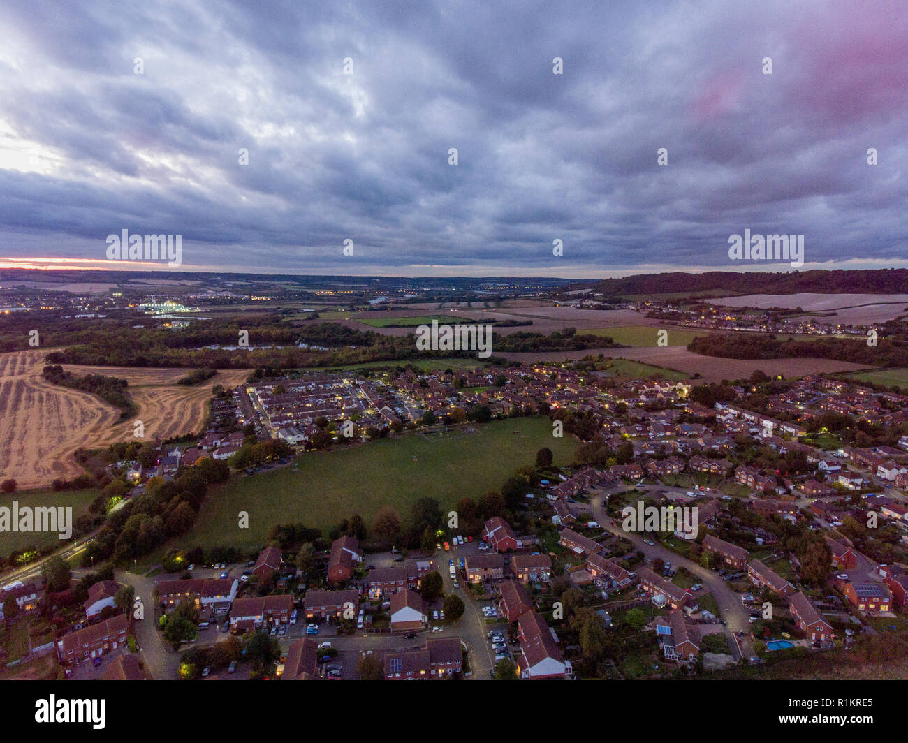 Storm clouds over Eccles village in Kent, a small 750 house village
