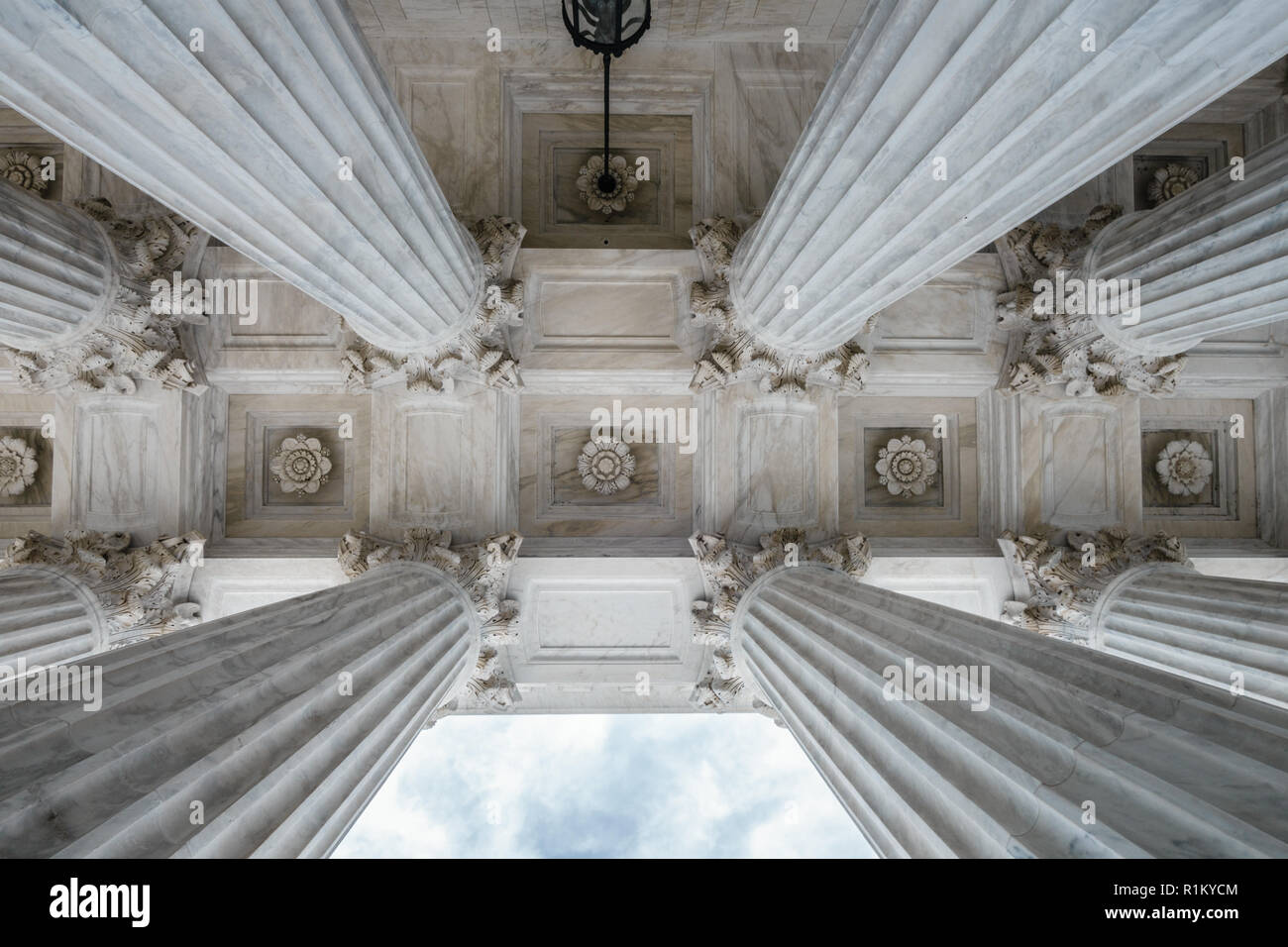 low angle view of majestic US Supreme Court columns Stock Photo