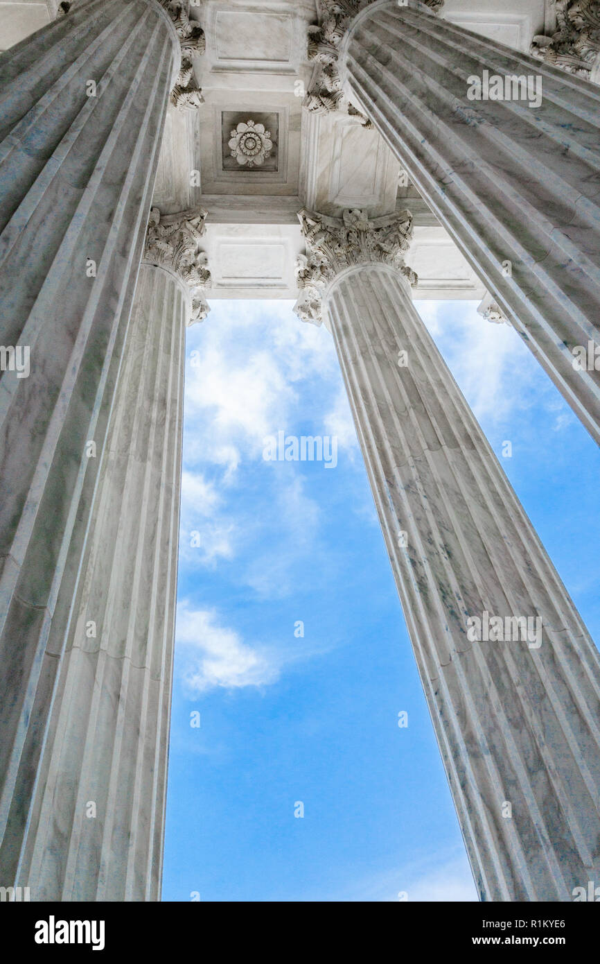 low angle view of majestic US Supreme Court columns Stock Photo