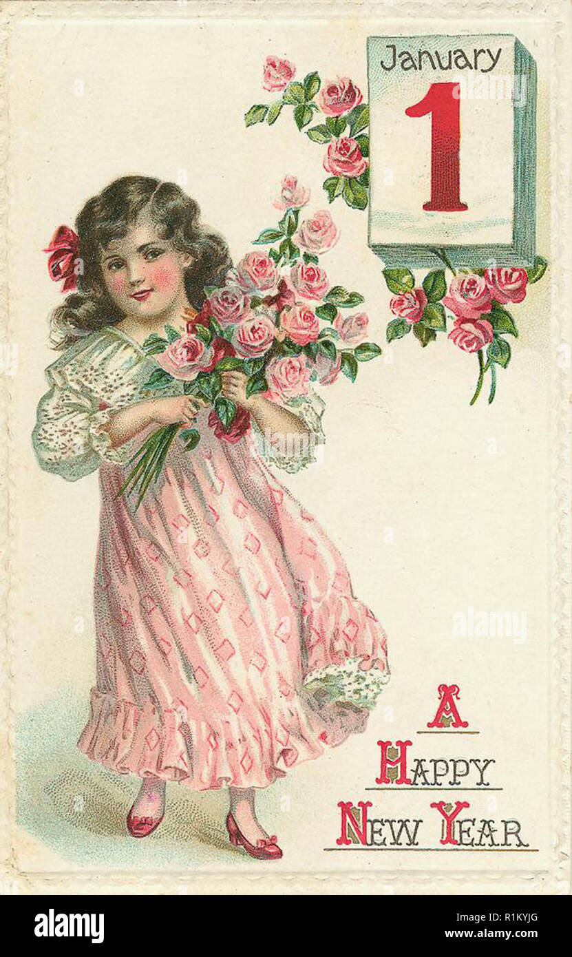 vintage happy new year card design Stock Photo - Alamy