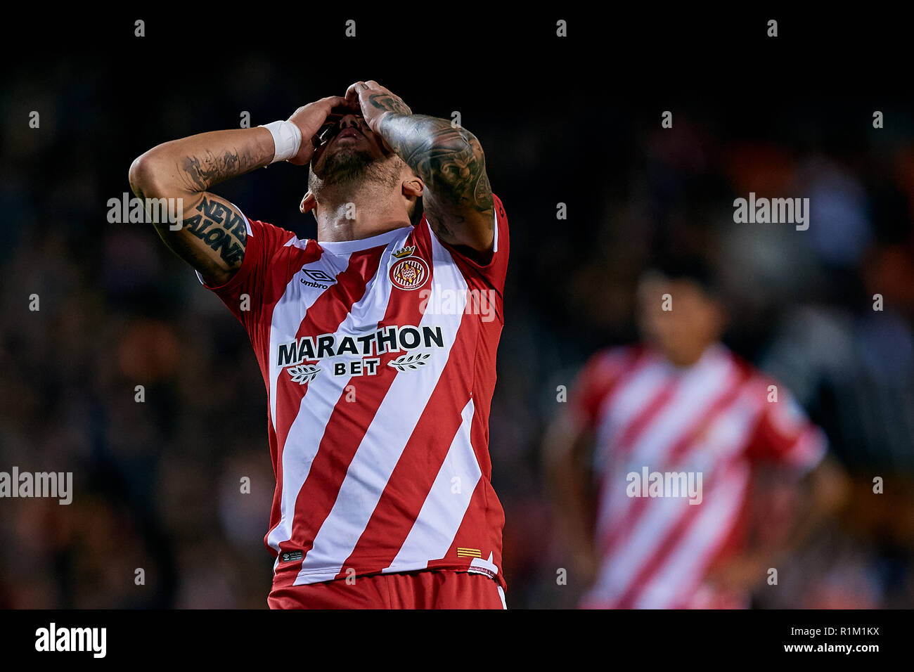 VALENCIA, SPAIN - NOVEMBER 03: Aleix Garcia Serrano of Girona FC reacts  during the La Liga match