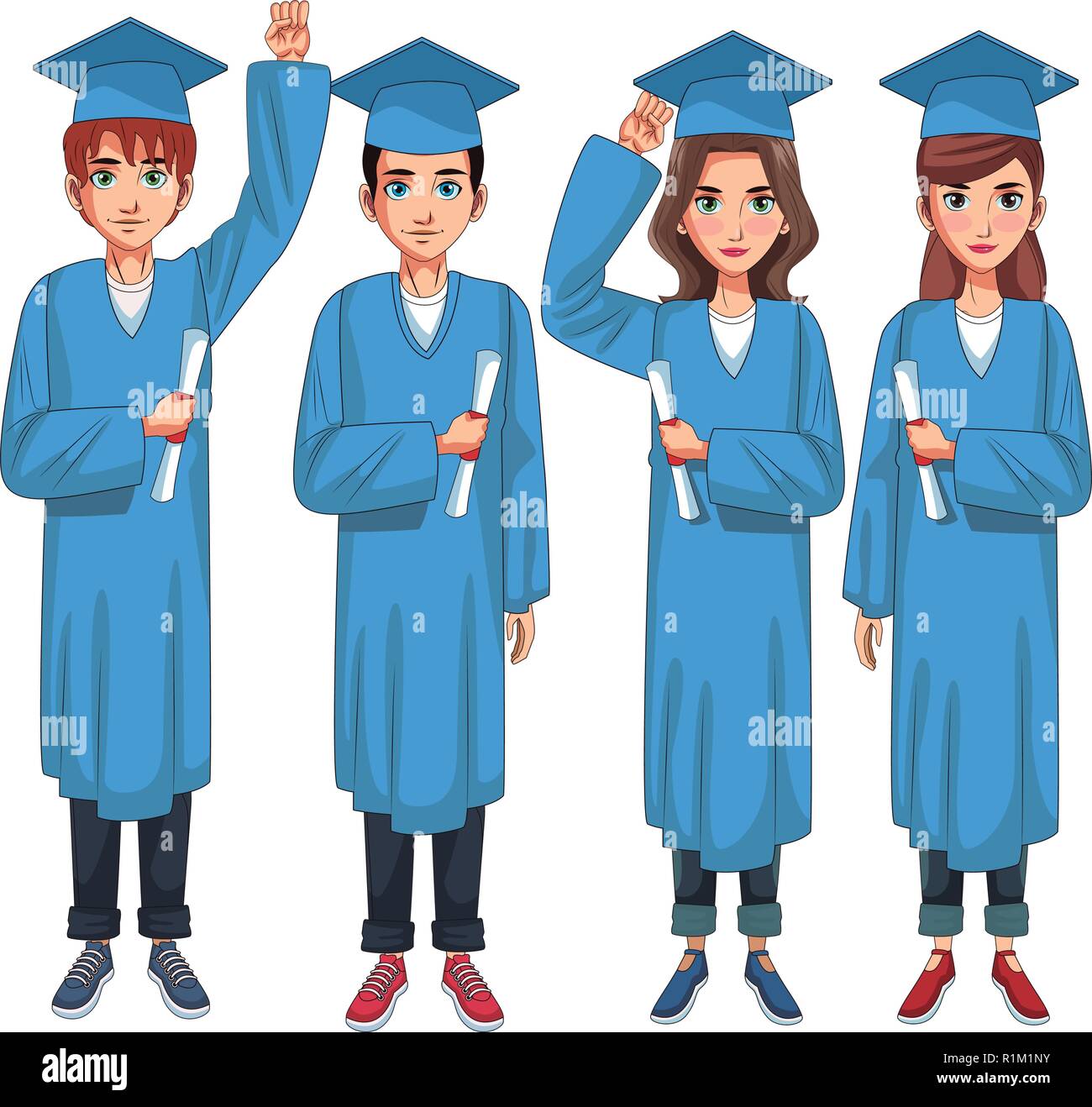 Graduate Group Of People Cartoon Vector Illustration Graphic Design Stock Vector Image Art Alamy
