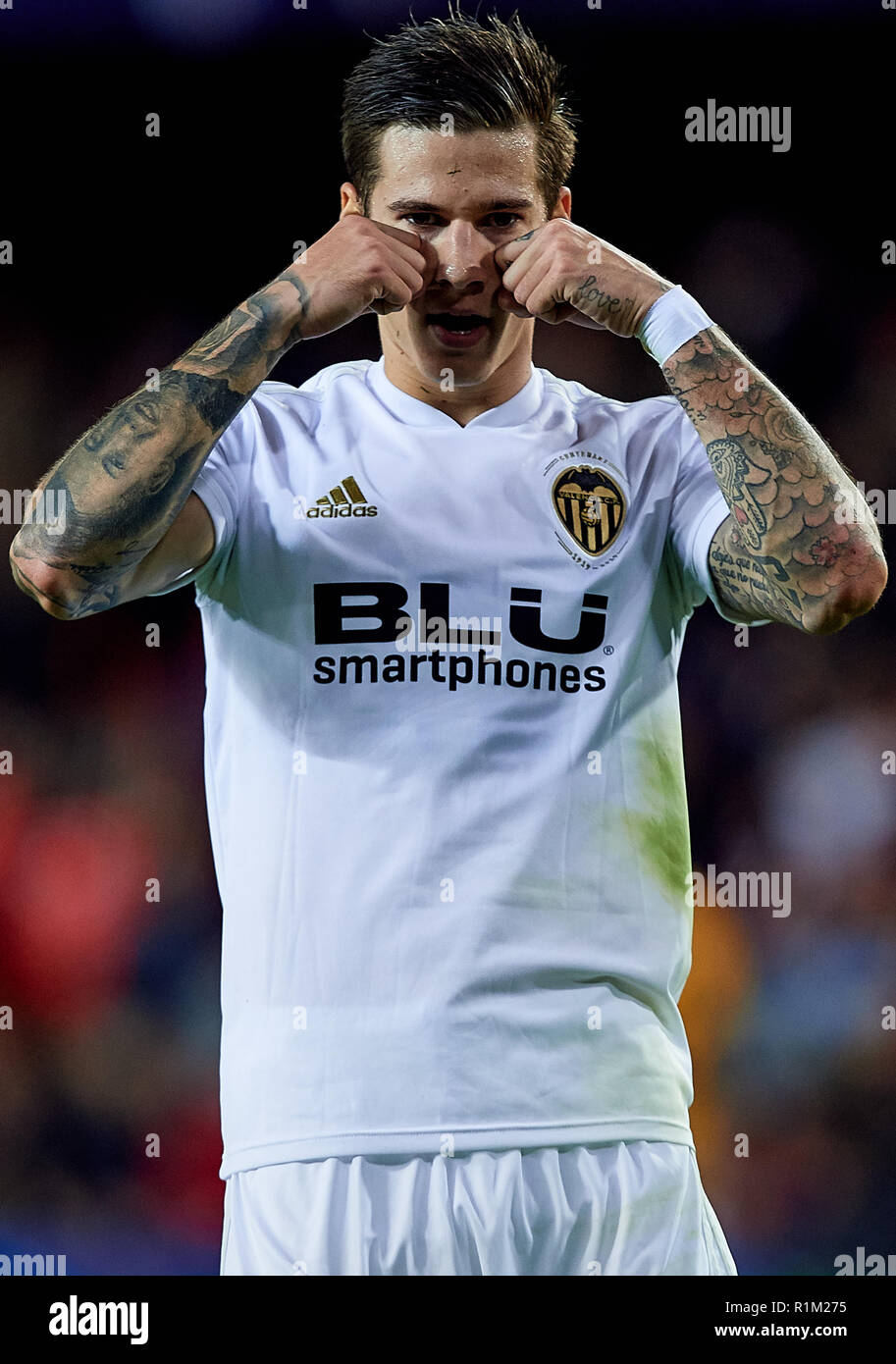 Valencia Spain November 07 Santi Mina Of Valencia Cf Celebrates A Goal After Scoring During The Group H Match Of The Uefa Champions League Between Valencia And Bsc Young Boys At Valencia Spain November 07 Santi Mina Of Valencia Cf Celebrates A Goal After Scoring During The Group H Match Of The Uefa Champions League Between Valencia And Bsc Young Boys At