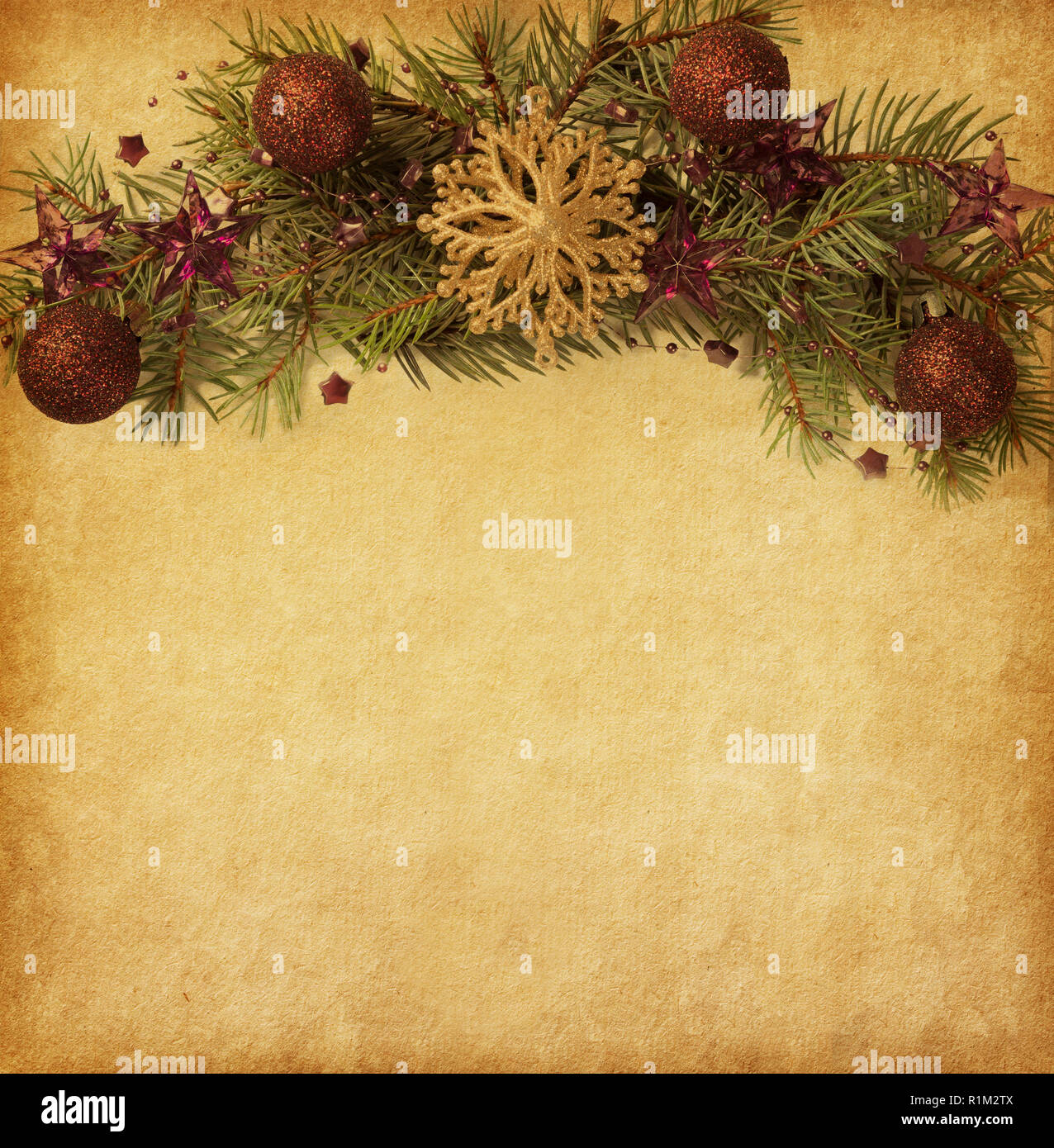 Beige paper background with Christmas border Stock Photo - Alamy