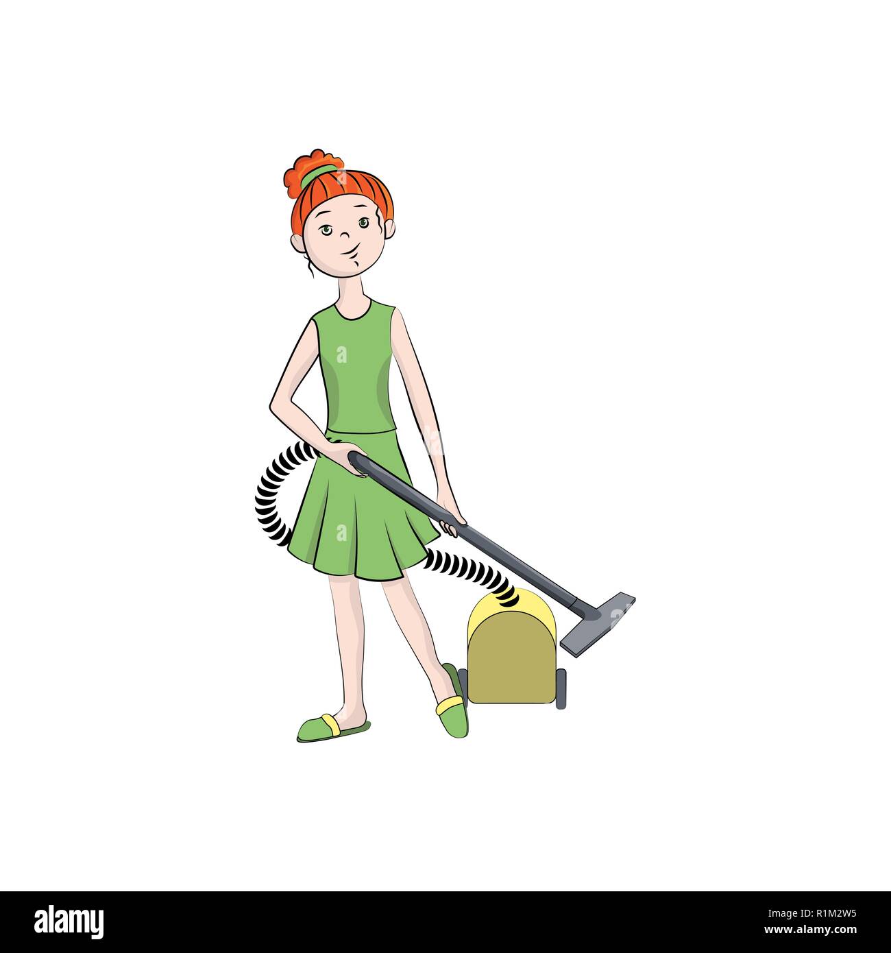 Girl with a vacuum cleaner. Vector color illustration Stock Vector ...