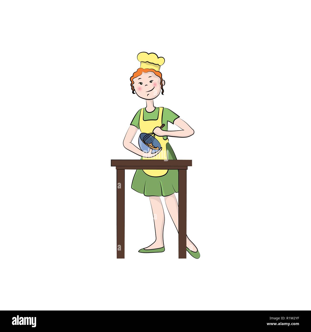 Girl whisk whisk. Vector color illustration. Stock Vector