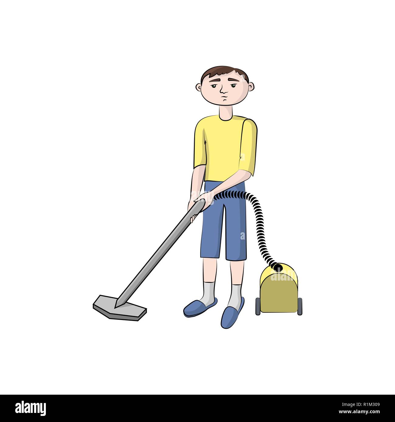 The guy, boy (man) with the vacuum cleaner. Vector color illustration ...