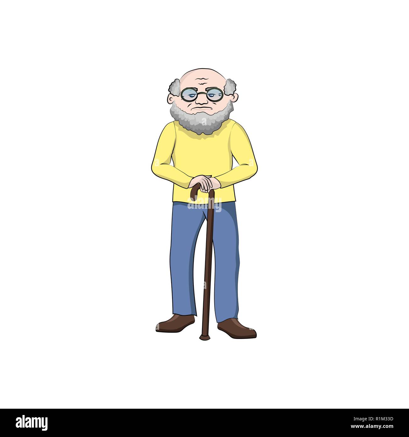 Grandpa with a cane. Vector color illustration Stock Vector