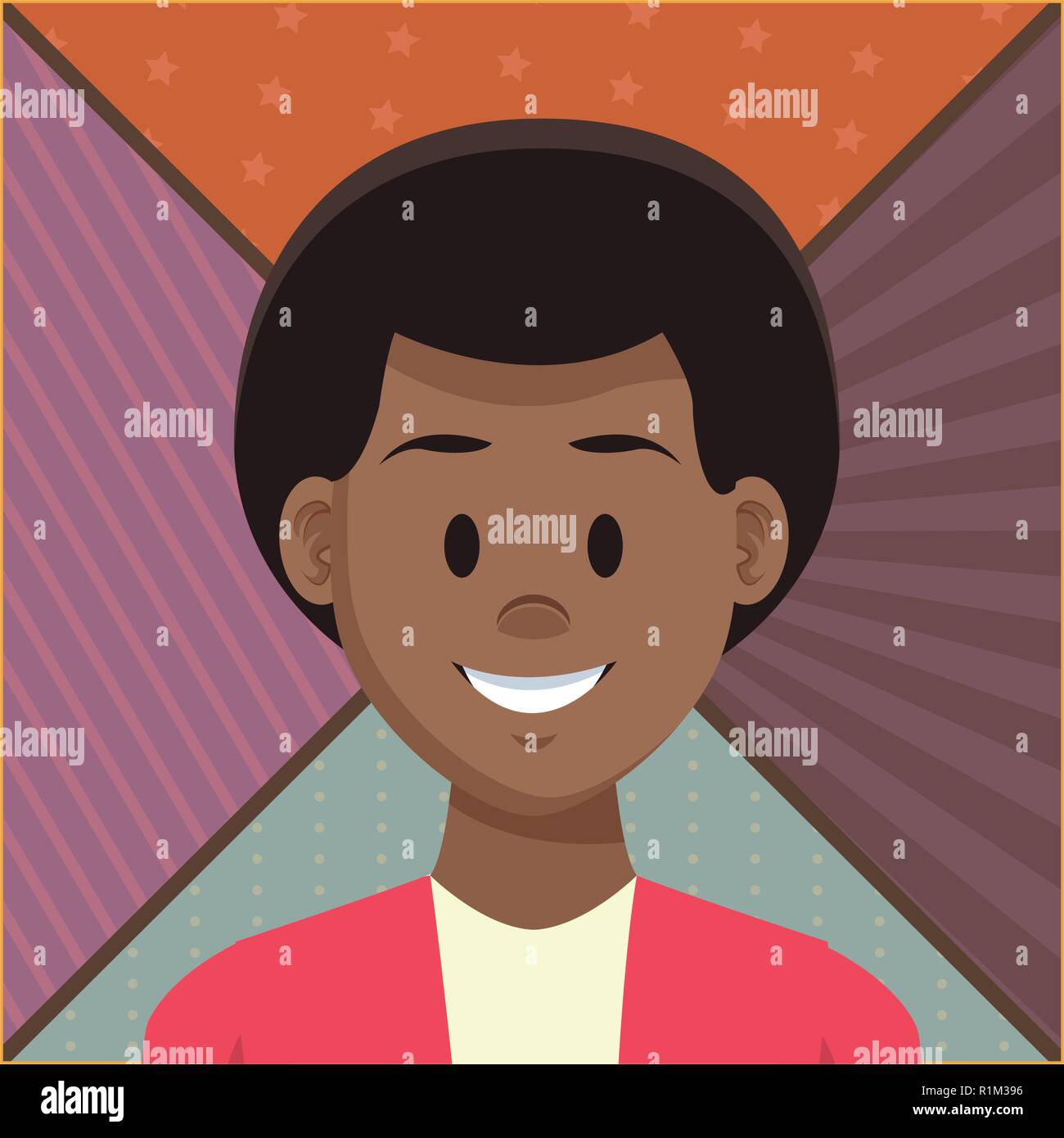 Man afro profile smiling cartoon over striped and dotted background ...