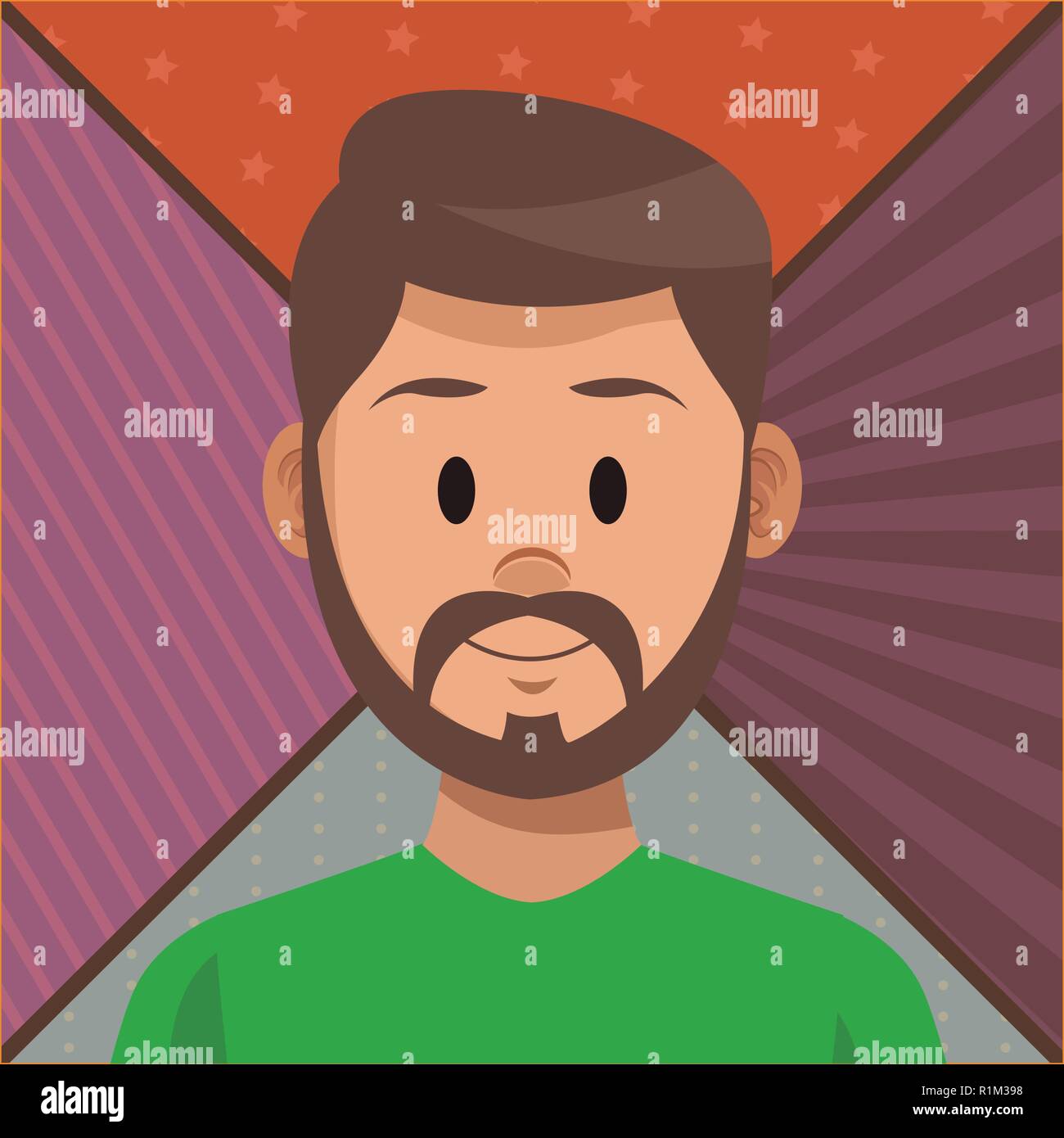 Man profile with beard cartoon over striped and dotted background frame ...