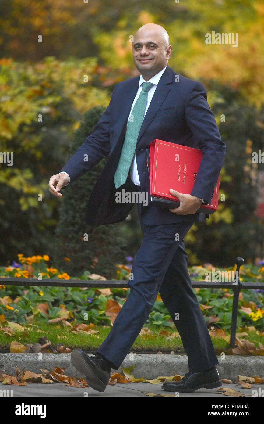 RETRANSMITTING CORRECTING JOB TITLE CORRECT CAPTION BELOW Home Secretary Sajid Javid arrives in Downing Street, London, for a Cabinet meeting. Stock Photo