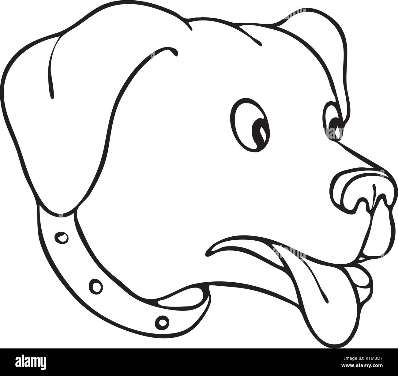 Drawing sketch style illustration of a Labrador Retriever, Black Lab or retriever-gun dog, with eyes popping surprised and tongue out in black and whi Stock Vector