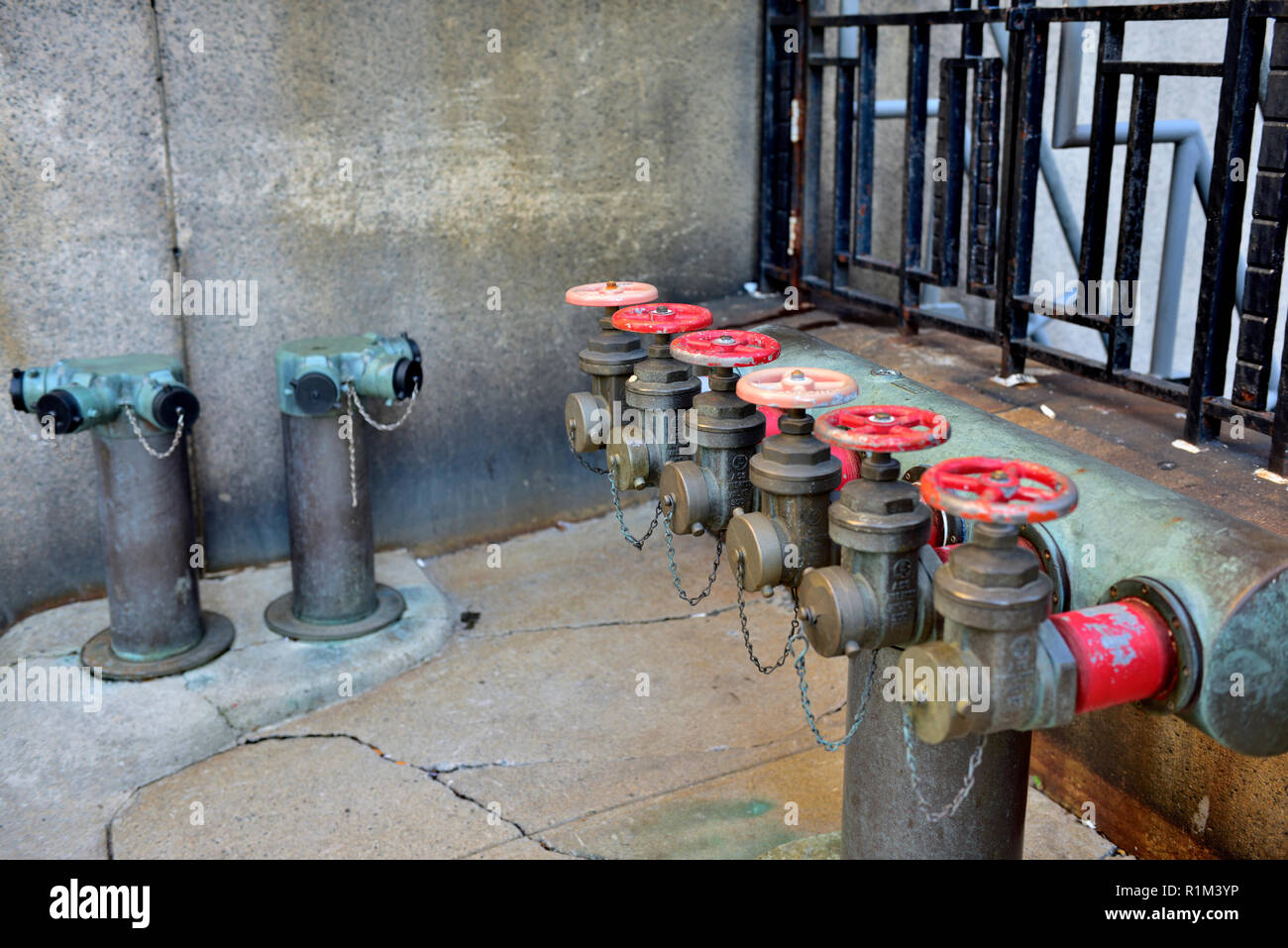 Fire hose dry risers, standpipes, in high rise building, Boston, Massachusetts Stock Photo