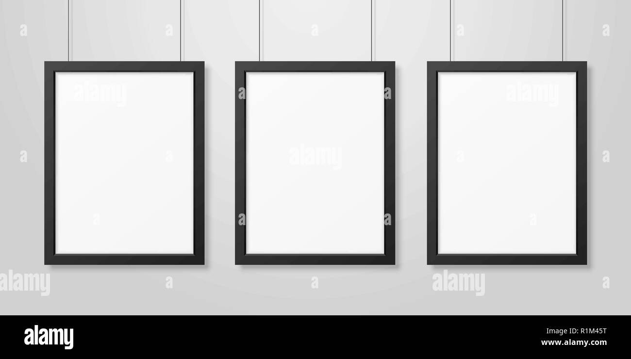 Three Vector Realistic Modern Interior Black Blank Vertical A4 Wooden