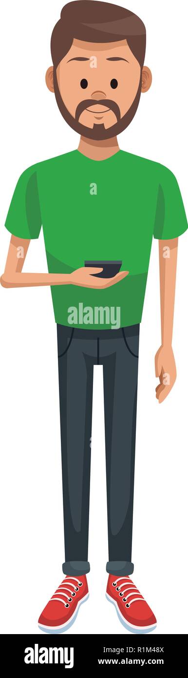 Young Man using smartphone vector illustration graphic design Stock Vector